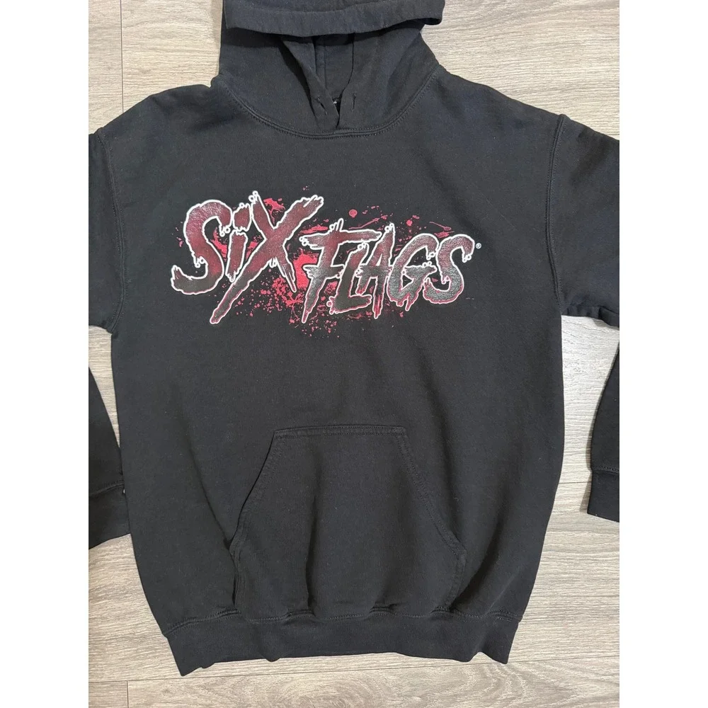 Six Flags Mens Sweater S Evil Jester Hoodie Black Fright Fest Clown Pullover
